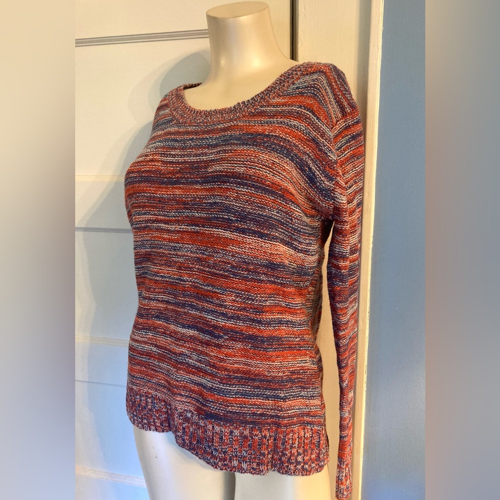 Red, White, and Blue Knit Zippered Sweater, Size Medium